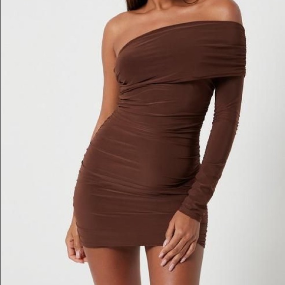 One sleeve brown dress Clearance